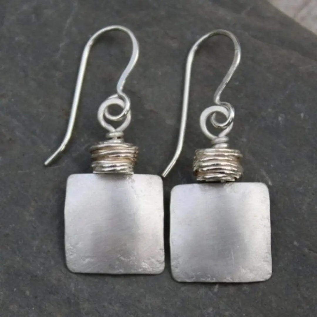 Elegant Vintage Silver Square Earrings