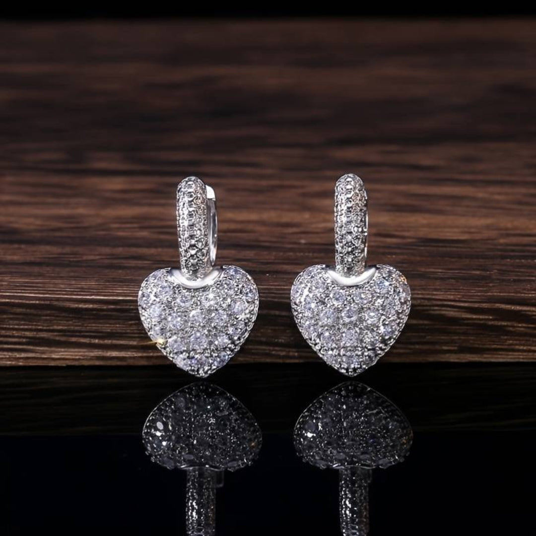 Glamorous Heart Earrings with Sparkling Shine