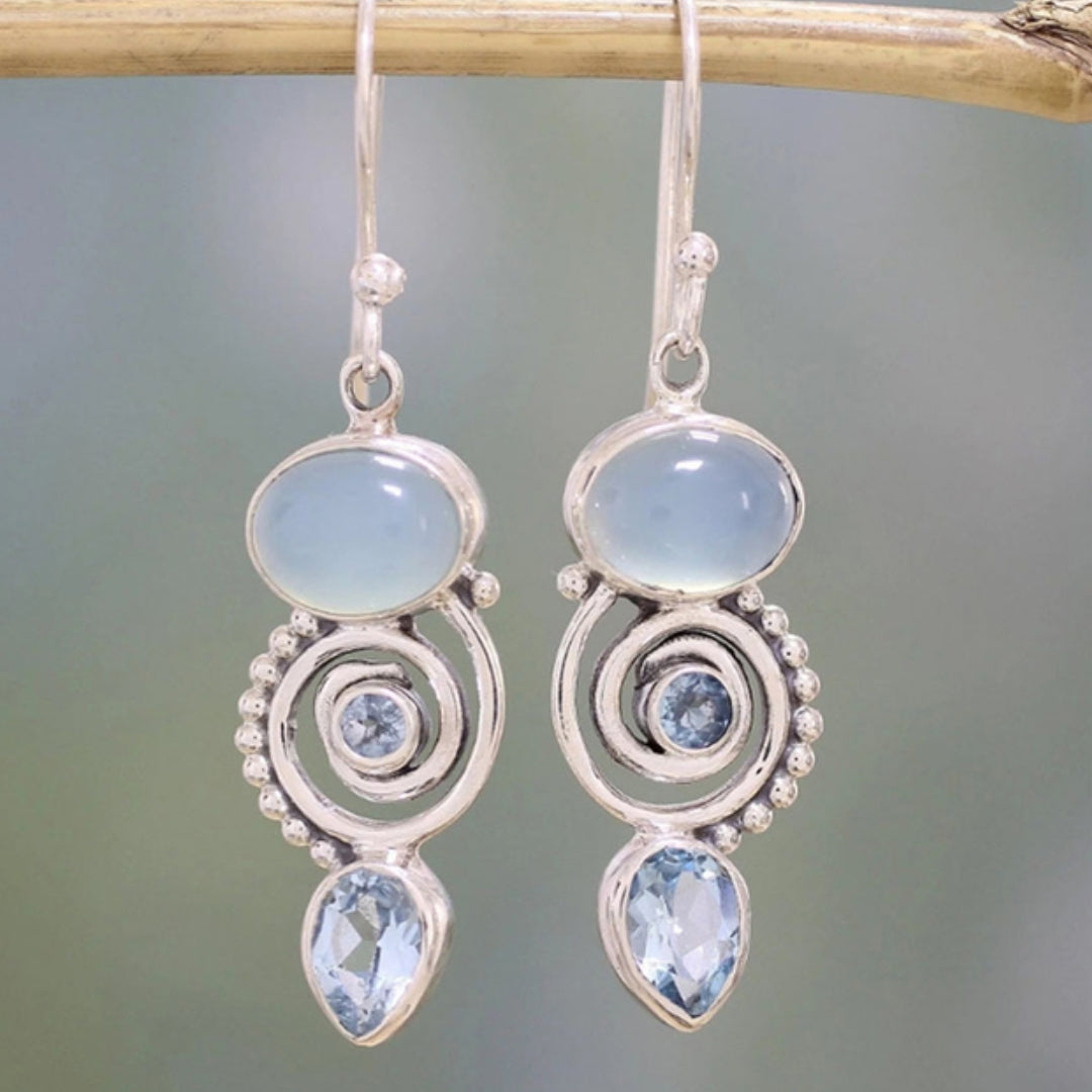 Antique Silver Earrings with Moonstone Accents