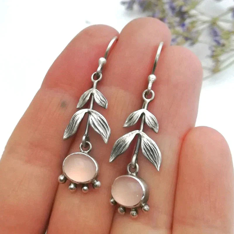 Elegant Boho Quartz Earrings with Silver Pendant