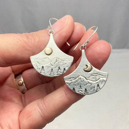 Nature Silver Earrings with Boho Sun and Moon Design