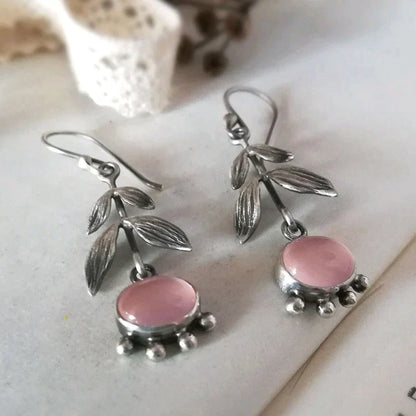 Elegant Boho Quartz Earrings with Silver Pendant