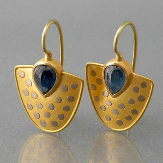 Elegant Set: Golden Sign with Radiant Blue Crystal Earrings