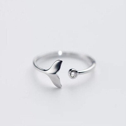 Beautiful dolphin tail ring made of 925 sterling silver with adjustable zirconium dioxide for perfect wearing comfort