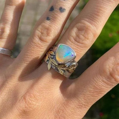 Leaf-Inspired Geometric Opal Ring