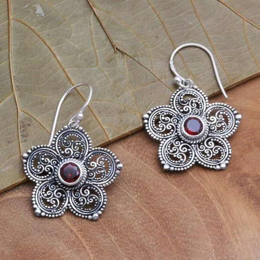 Bohemian Red Crystal Flower Mandala Earrings