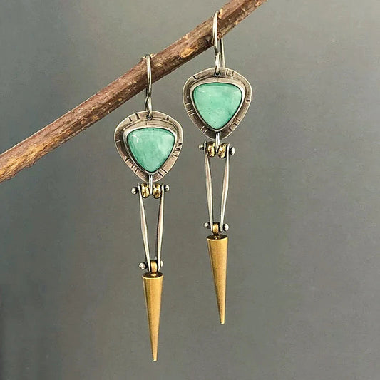 Fascinating Boho earrings made of bright green resin stone