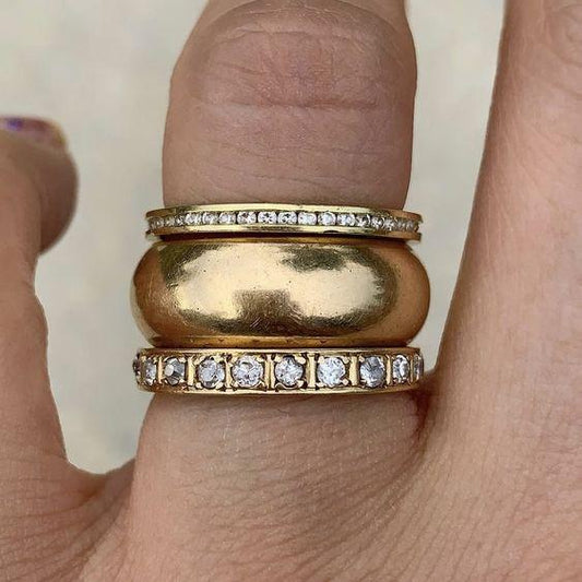 Elegant Thick Gold Ring Set with Sparkling Vintage Cubic Zirconia