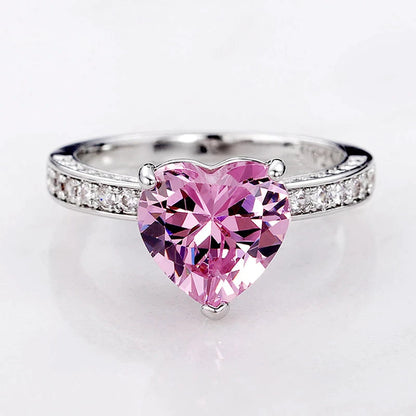Elegant adjustable heart ring made of high-quality zirconium in radiant silver