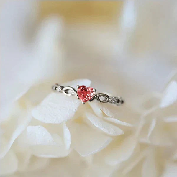 Fascinating heart ring made of red zirconia in high-quality sterling silver