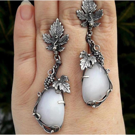 Elegant Boho Earrings with White Opals and Fine Sterling Silver