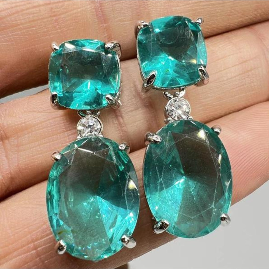 Elegant Boho earrings with sparkling turquoise crystal in high-quality sterling silver