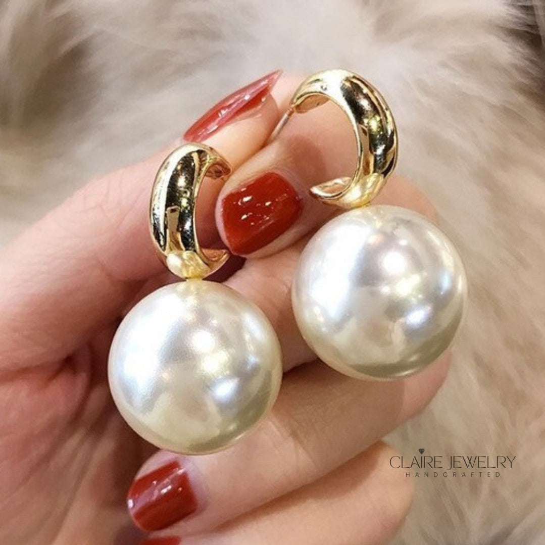 Large Gold Pearl Earrings