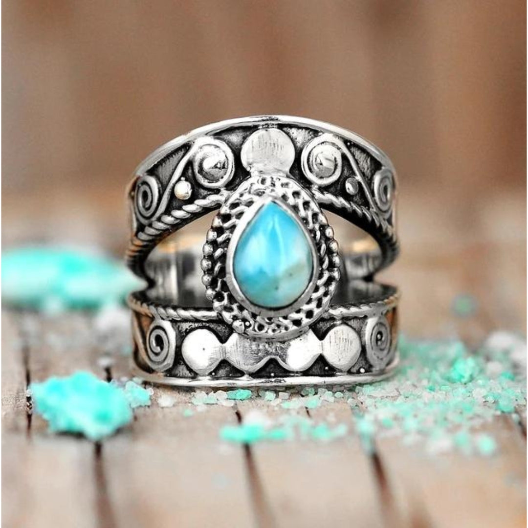 Elegant Open Ring with Turquoise Drops