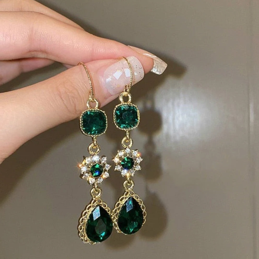 Elegant Vintage Green Tones Crystal Earrings