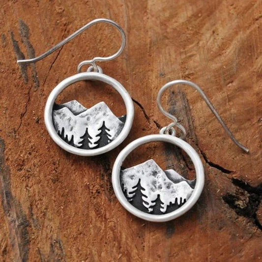 Elegant Boho Silver Earrings in Mountain Design