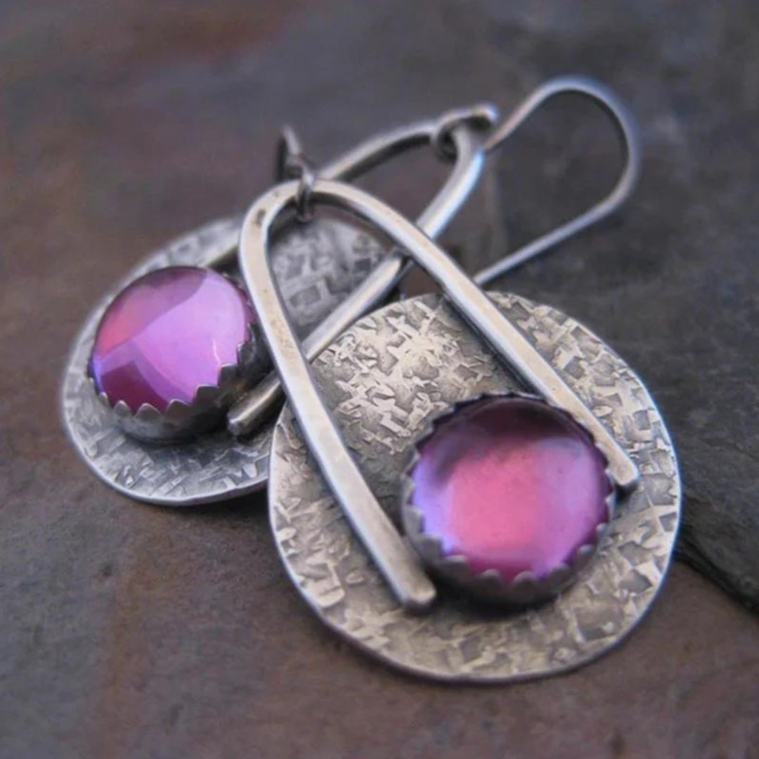 Elegant Boho Earrings with Purple Gemstones made of High-Quality Sterling Silver