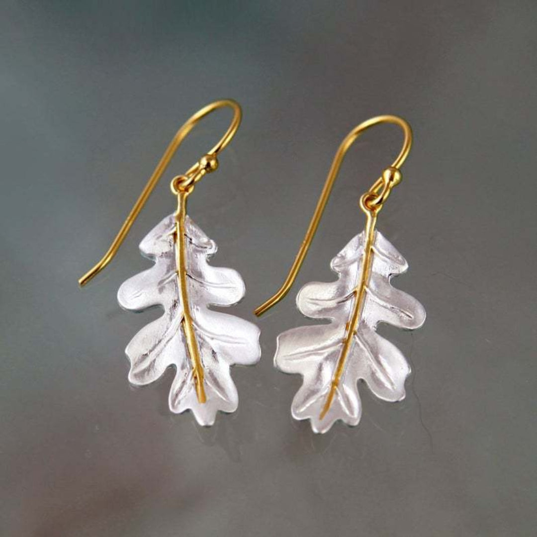 Elegant Boho Gold Earrings with Delicate White Leaves