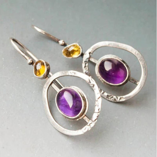 Elegant Round Boho Earrings with Sparkling Amethyst in Finest Silver