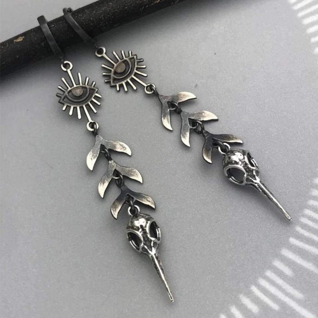 Elegant Silver Boho Mask Pendant Earrings