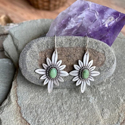 Elegant Sterling Silver Lotus Earrings with Sparkling Green Stones