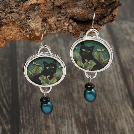 Glittering silver acrylic earrings for cat lovers