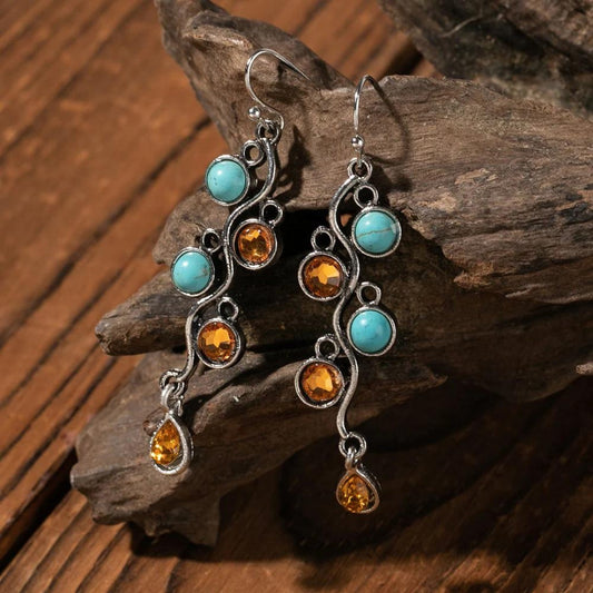 Elegant Boho earrings made of silver with sparkling zirconia and radiant opal