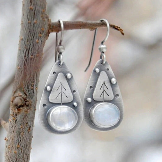 Elegant Boho Earrings with Shining White Opal in Fine Silver Design