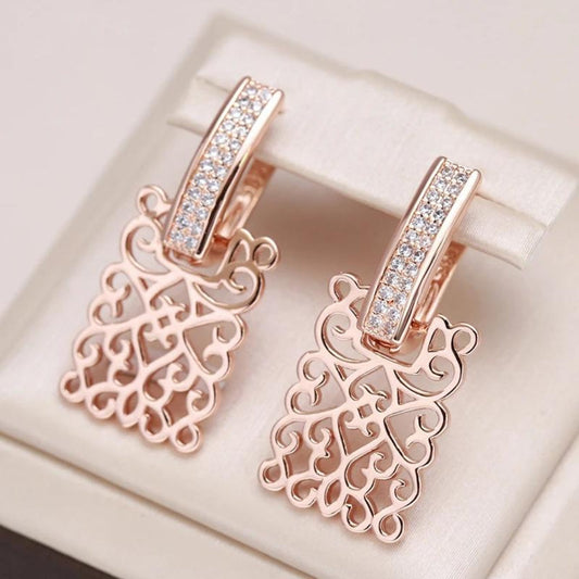 Elegant Rose Gold Ivy Earrings with Sparkling Zirconia Stones