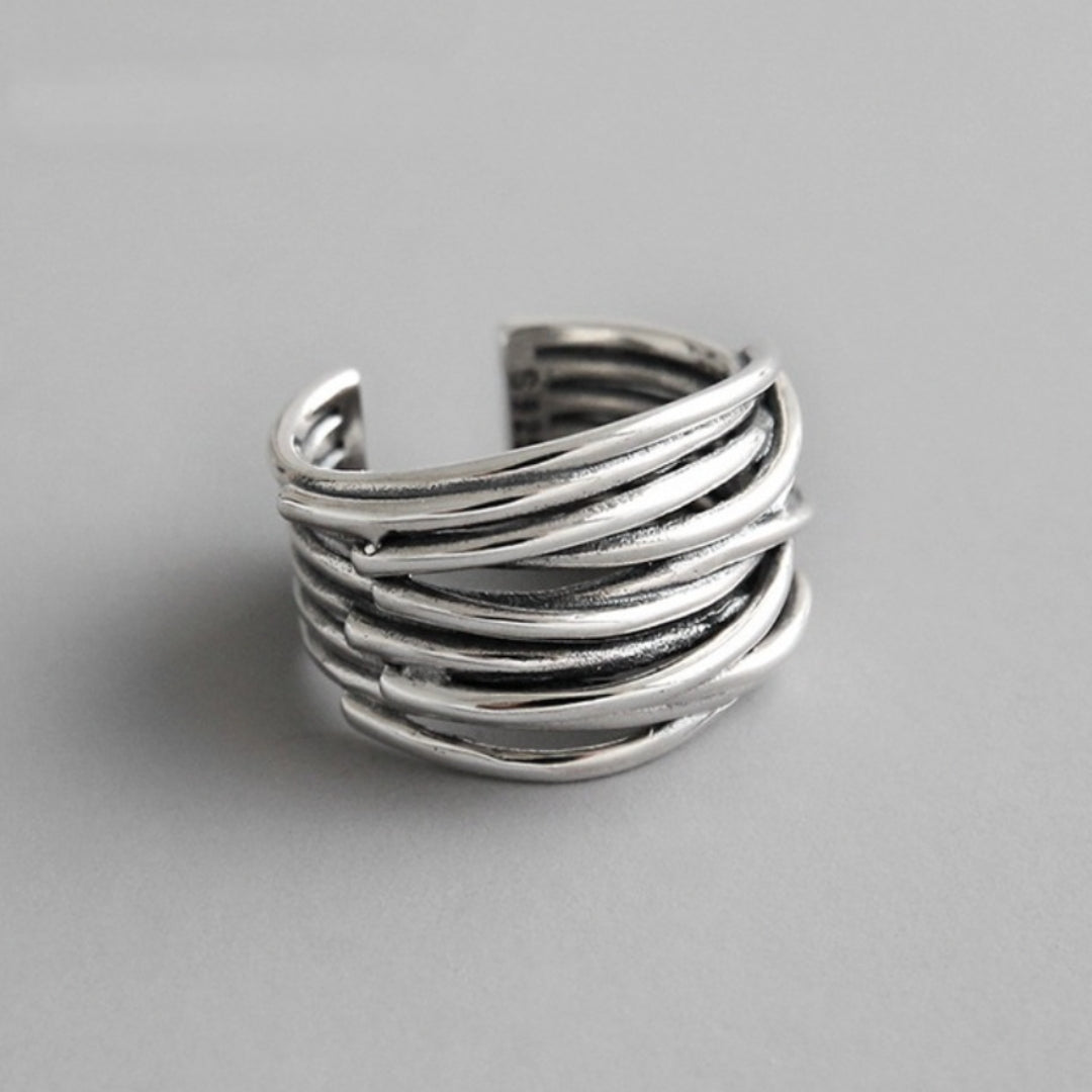 Elegant adjustable ring made of 925 sterling silver in beautiful layers