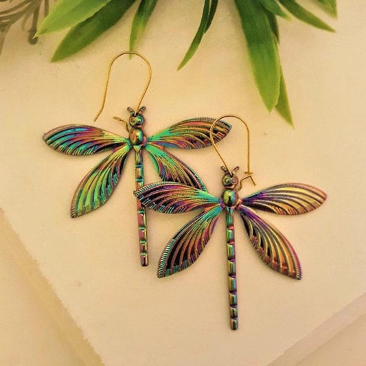 Vibrant, Multi-Colored Dragonfly Earrings for a Touch of Elegance