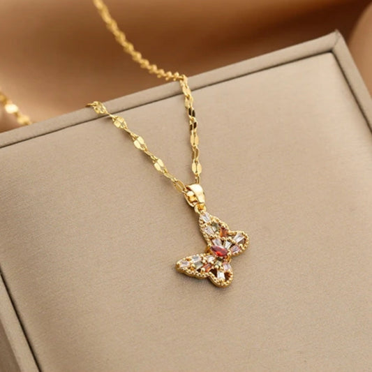 Elegant Gold Necklace with Crystal Butterfly