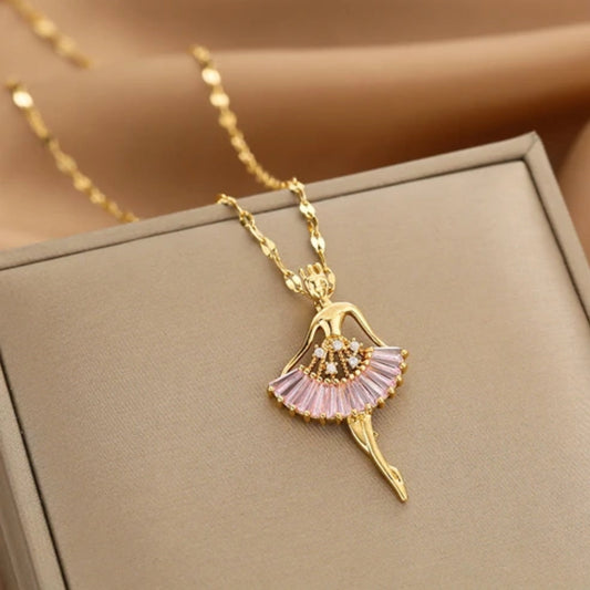 Elegant Golden Crystal Ballerina Necklace