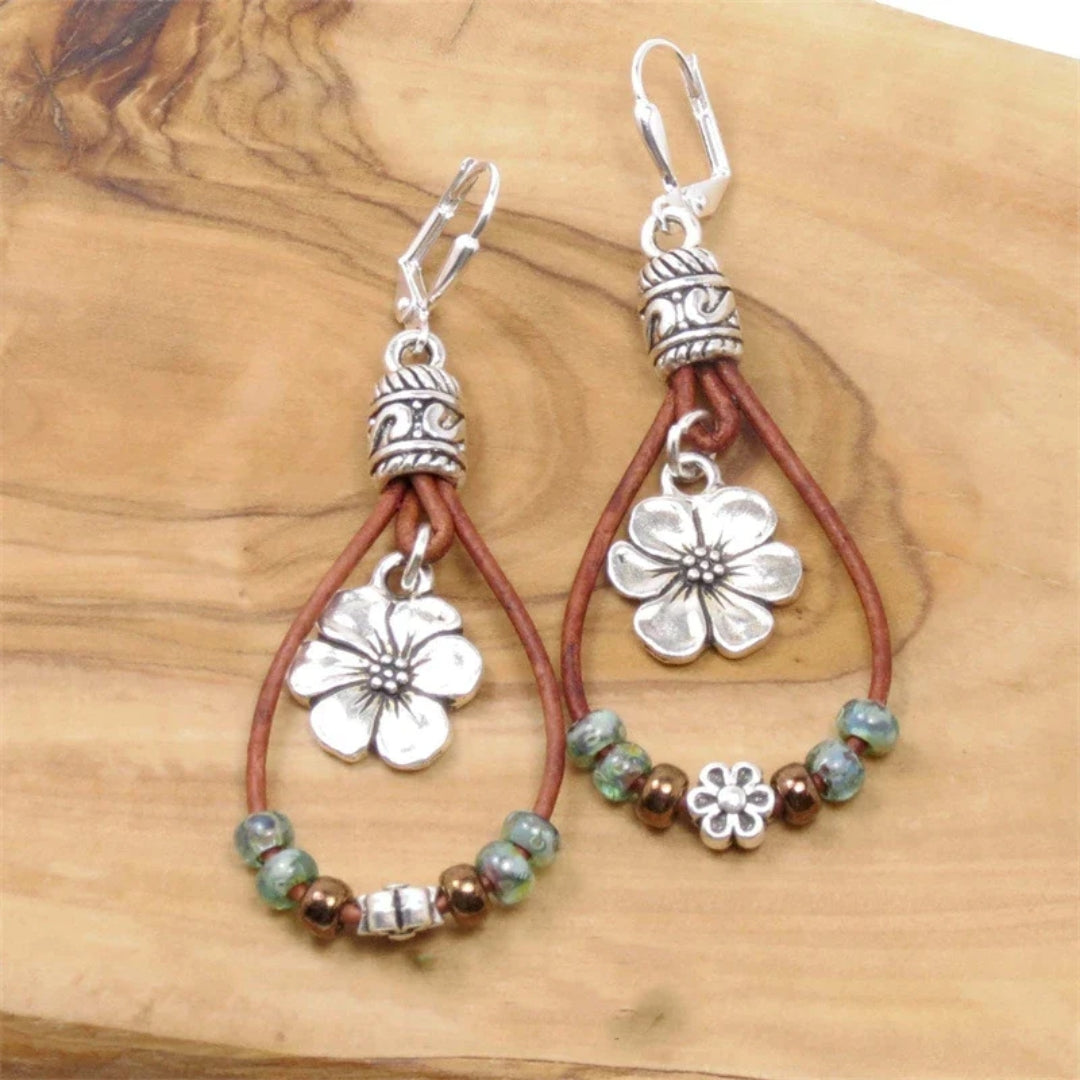 Charming Vintage Floral Leather Earrings