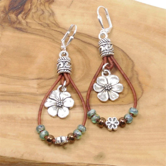 Charming Vintage Floral Leather Earrings