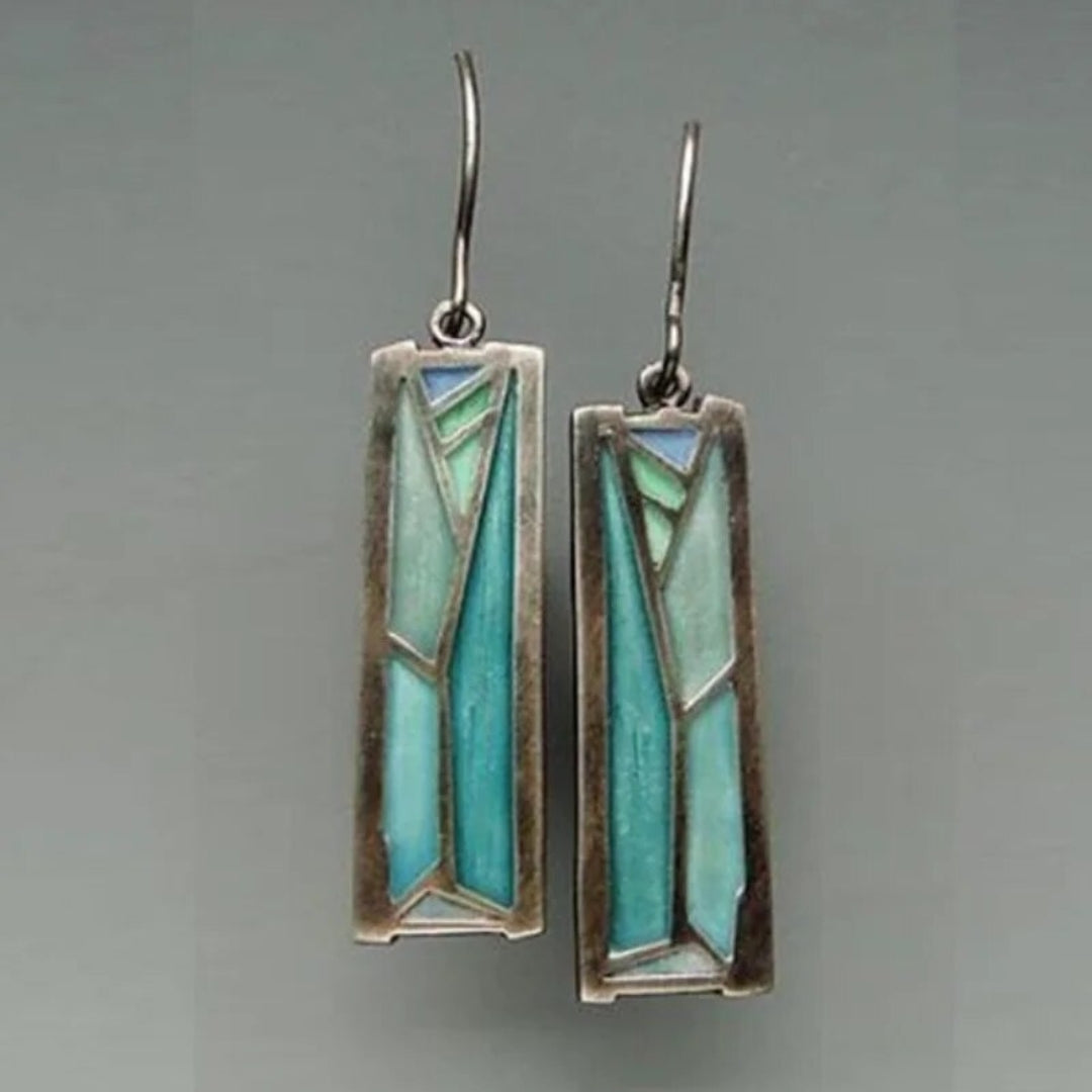 Stylish rectangular earrings in elegant blue enamel finish