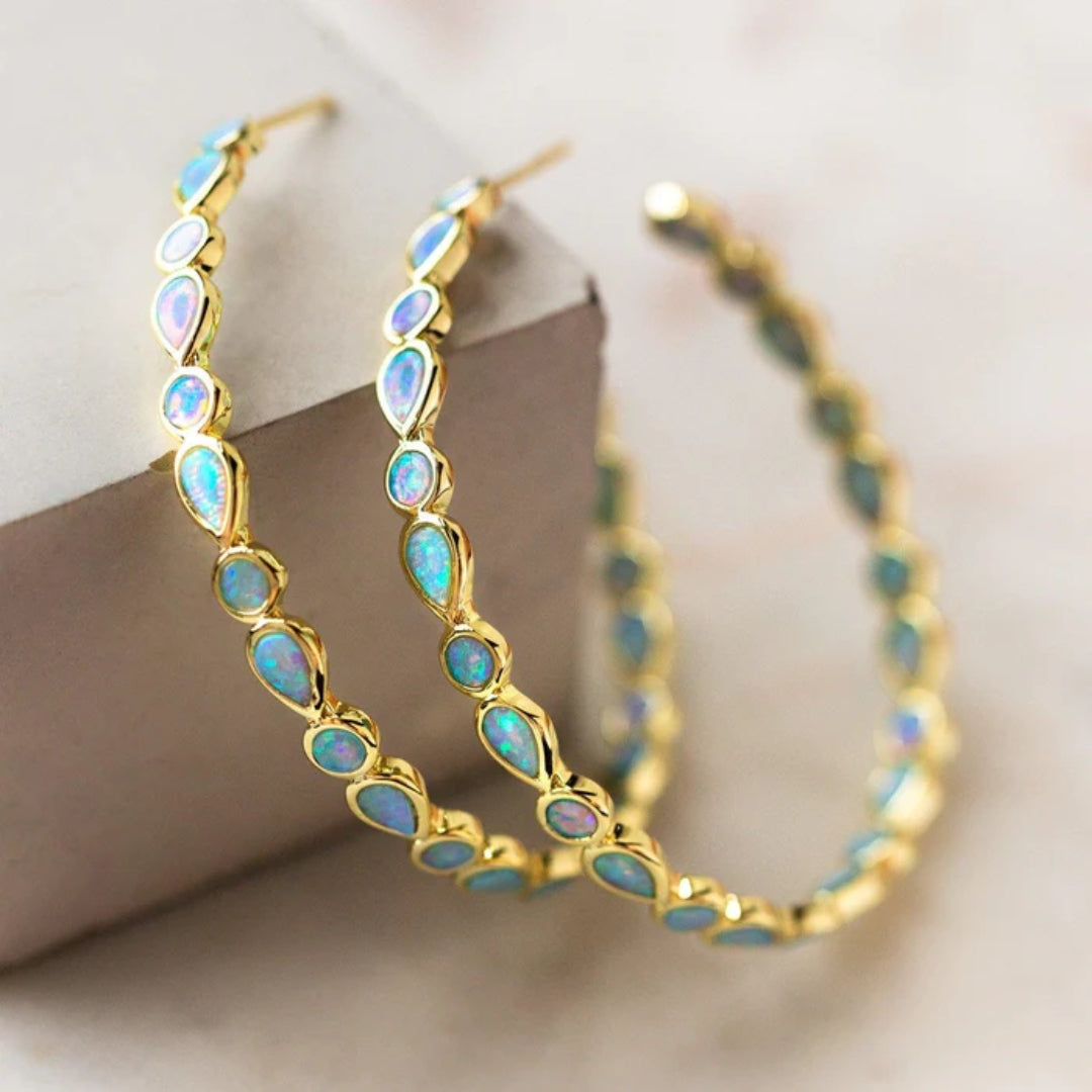 Chic Vintage Blue Opal Gold Earrings