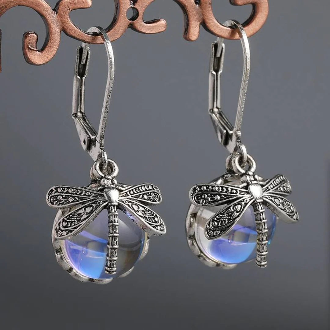 Elegant Vintage Dragonfly Earrings made of Sterling Silver with Sparkling Crystals