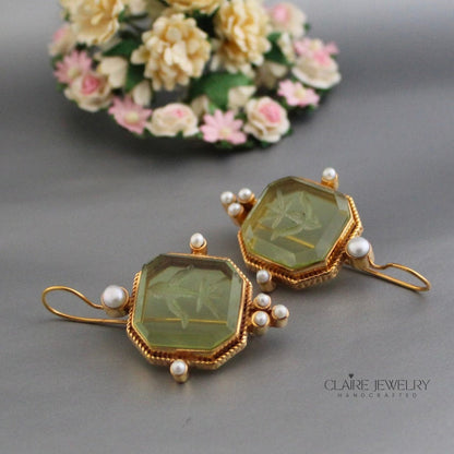 Vintage Green & Pearl Earrings