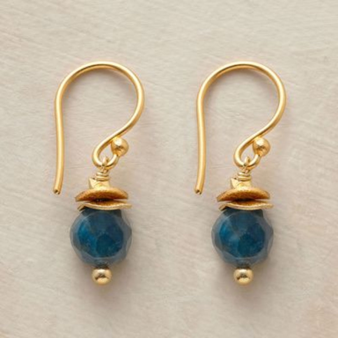 Elegant Vintage Gold Earrings with Blue Lantern Design