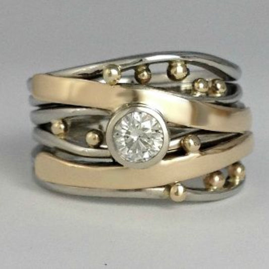 Timeless Vintage Gold Intarsia Zirconia Ring