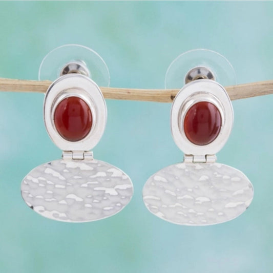 Elegant Vintage Earrings in Silver with Bright Red Accent