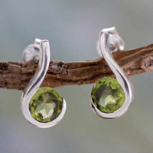 Elegant Vintage Earrings with Olive Zirconia in Silver