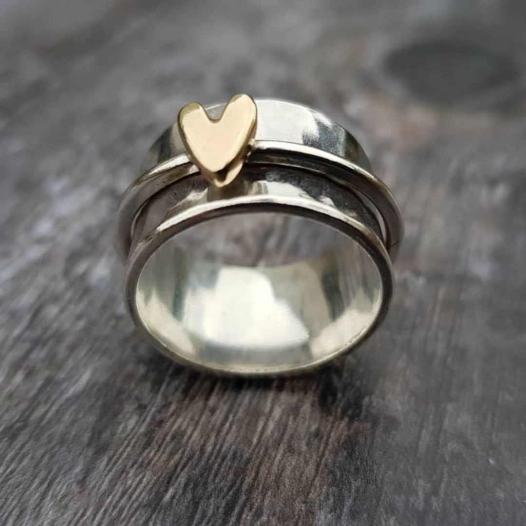 Timeless Vintage Golden Heart Silver Ring