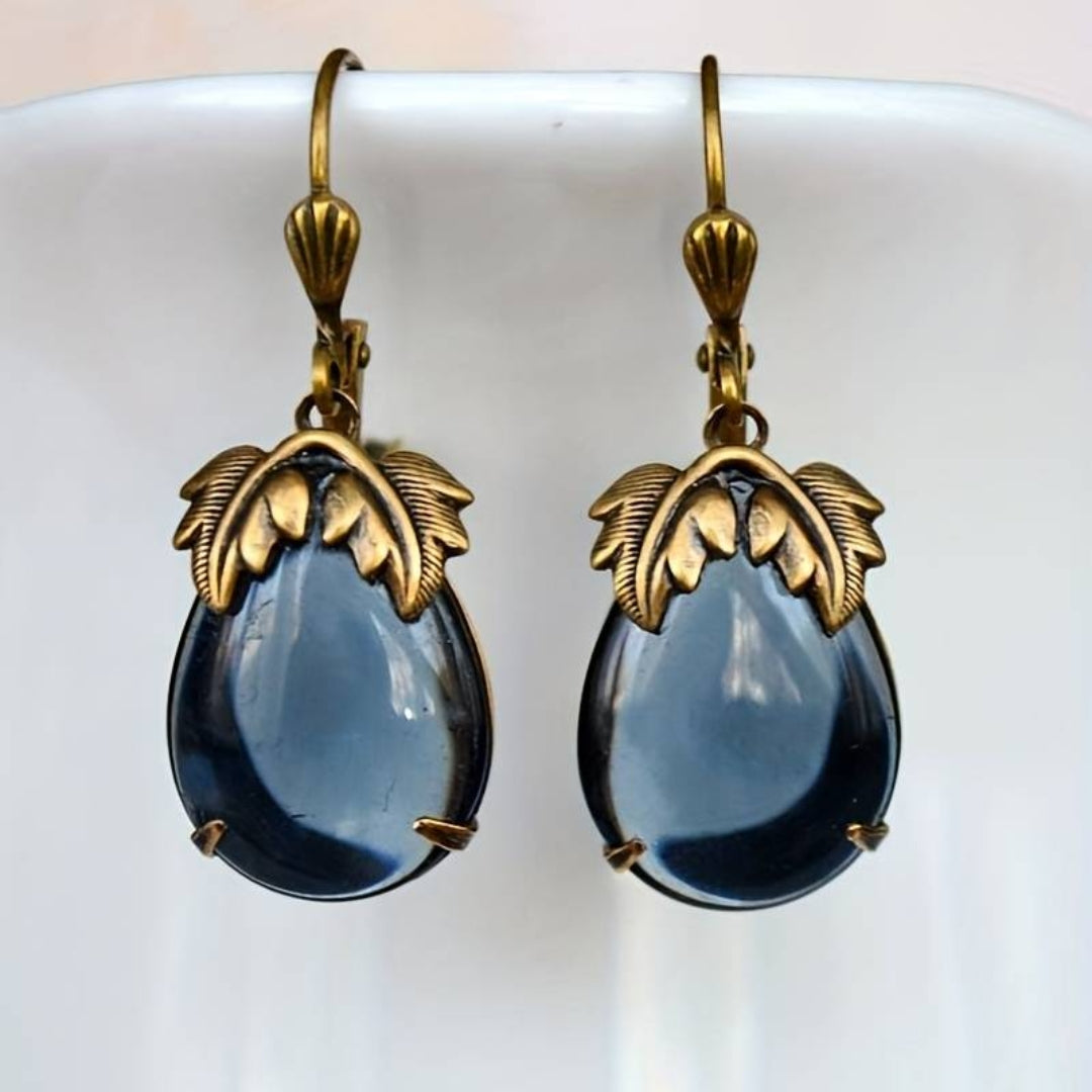 Elegant Vintage Earrings with Blue Crystal Drops and Golden Accents