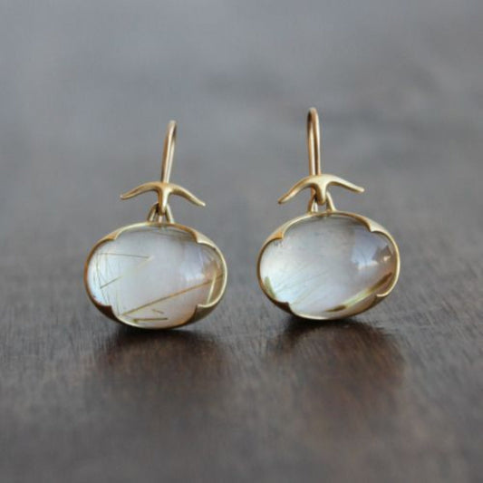 Elegant Vintage Moonstone Earrings in Gold