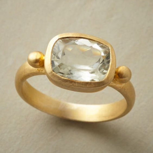 Elegant Vintage Gold Ring with White Glass Details