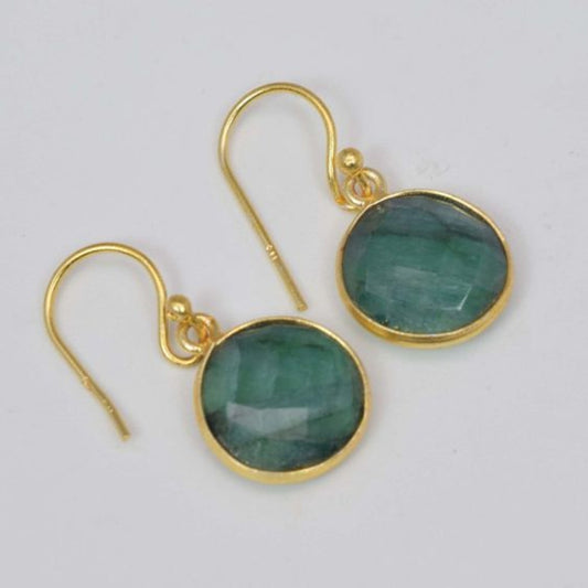 Elegant Vintage Earrings made of Green Glass with Gold Accents