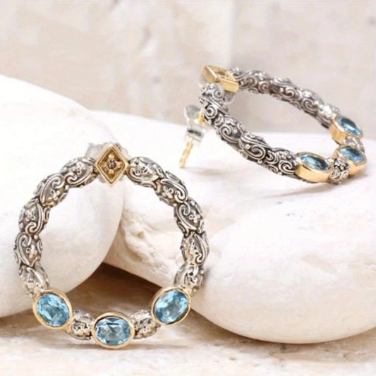 Vintage earrings with sparkling blue crystals