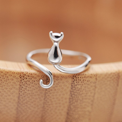 Elegant Silver Cat Ring with Stylish Boots